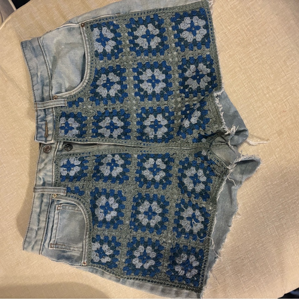 Wild Fable Blue Crochet Jean Shorts